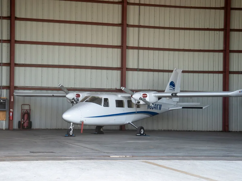Light aircraft in a hangar